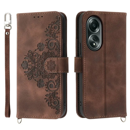 For Oppo A58 4G Case Wallet Skin-touch Phone Cover with Hand Strap + Shoulder Strap