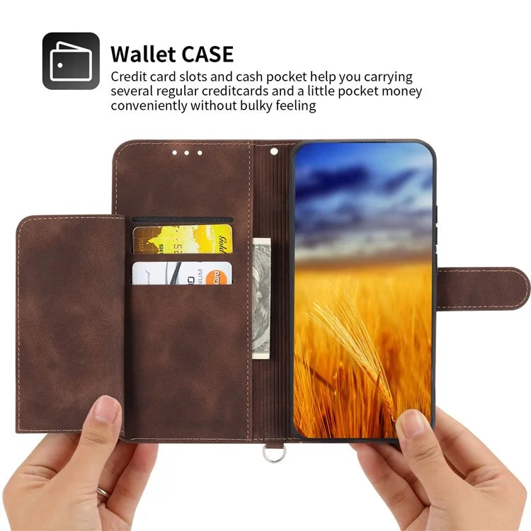 For Oppo A58 4G Case Wallet Skin-touch Phone Cover with Hand Strap + Shoulder Strap