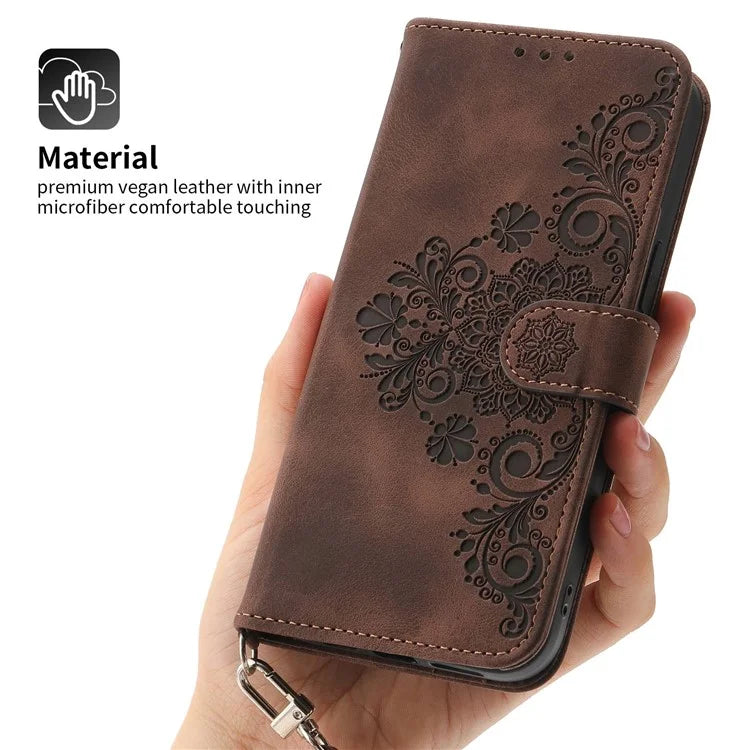 For Oppo A58 4G Case Wallet Skin-touch Phone Cover with Hand Strap + Shoulder Strap
