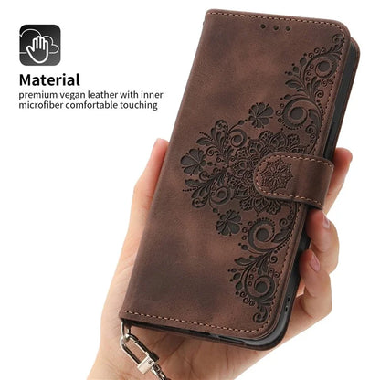 For Oppo A58 4G Case Wallet Skin-touch Phone Cover with Hand Strap + Shoulder Strap
