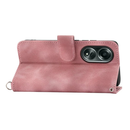 For Oppo A58 4G Case Wallet Skin-touch Phone Cover with Hand Strap + Shoulder Strap