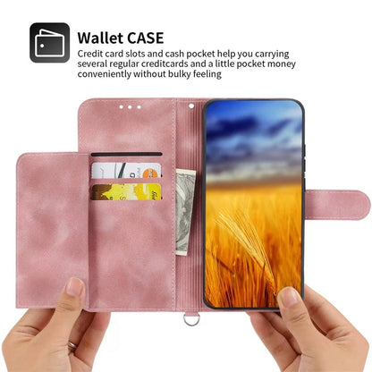 For Oppo A58 4G Case Wallet Skin-touch Phone Cover with Hand Strap + Shoulder Strap