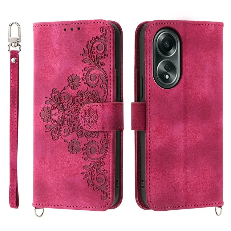 For Oppo A58 4G Case Wallet Skin-touch Phone Cover with Hand Strap + Shoulder Strap