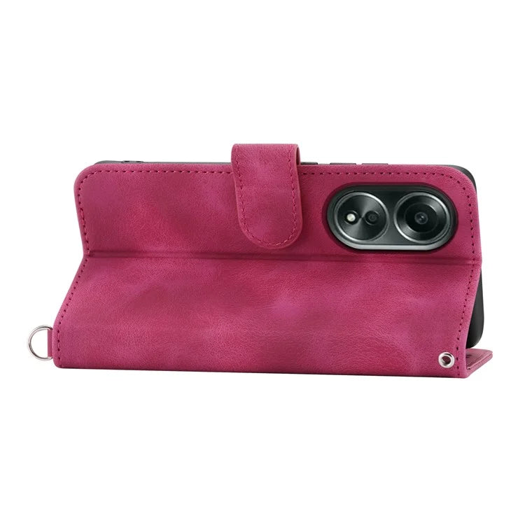 For Oppo A58 4G Case Wallet Skin-touch Phone Cover with Hand Strap + Shoulder Strap