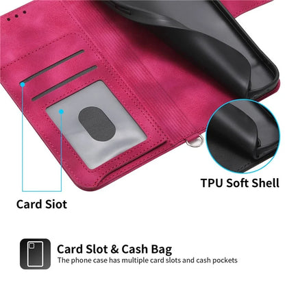 For Oppo A58 4G Case Wallet Skin-touch Phone Cover with Hand Strap + Shoulder Strap