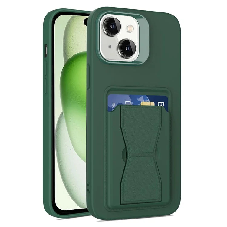 For iPhone 15 Case Card Holder TPU Phone Cover with Kickstandish Green
