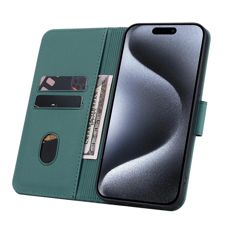 For iPhone 15 Pro Case PU Leather Imprinted Stand Wallet Phone Cover