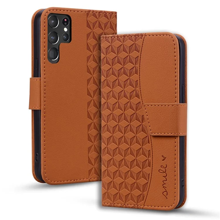 For Samsung Galaxy S23 Ultra Case Imprinted PU Leather Flip Shell Phone Cover
