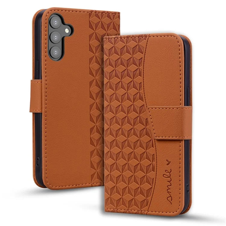 For Samsung Galaxy A34 5G Case Rhombus Imprinted PU Leather Phone Wallet Cover