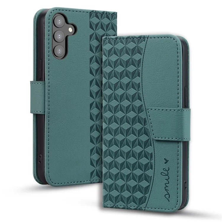 For Samsung Galaxy A34 5G Case Rhombus Imprinted PU Leather Phone Wallet Cover