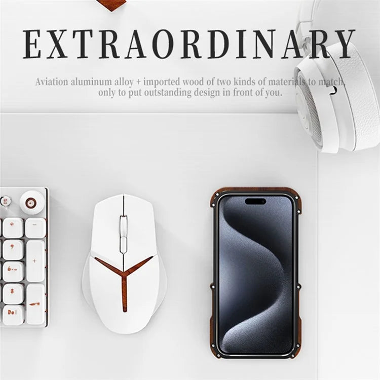 R-JUST For iPhone 15 Pro Max Phone Case Dropproof Wood + Aluminum Alloy Bumper Frame Cover