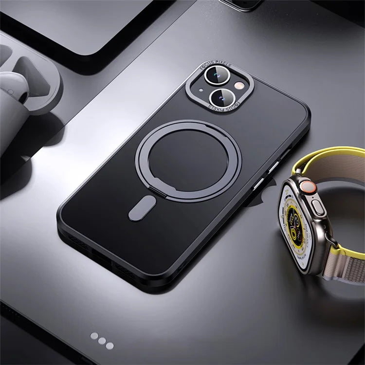 For iPhone 15 Case Rotary Ring Kickstand TPU+PC Matte Phone Cover Compatible with MagSafe