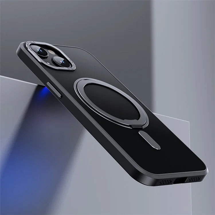 For iPhone 15 Case Rotary Ring Kickstand TPU+PC Matte Phone Cover Compatible with MagSafe