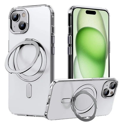 For iPhone 15 Case Rotary Ring Kickstand TPU+PC Matte Phone Cover Compatible with MagSafe