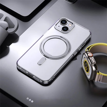 For iPhone 15 Case Rotary Ring Kickstand TPU+PC Matte Phone Cover Compatible with MagSafe