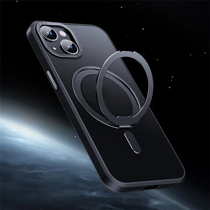 For iPhone 15 Case Rotary Ring Kickstand TPU+PC Matte Phone Cover Compatible with MagSafe