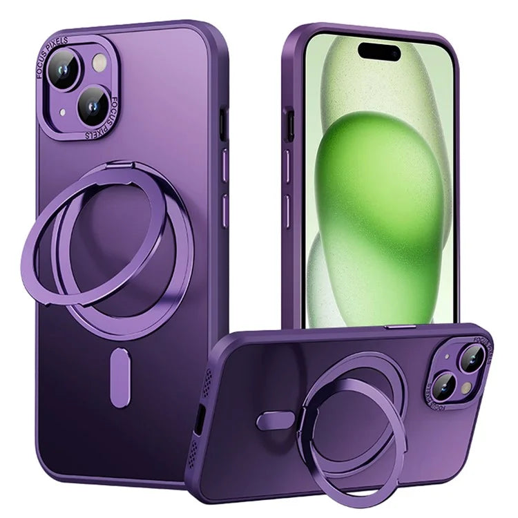 For iPhone 15 Case Rotary Ring Kickstand TPU+PC Matte Phone Cover Compatible with MagSafe