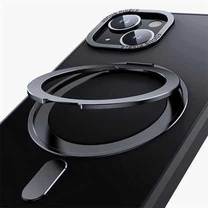 For iPhone 15 Case Rotary Ring Kickstand TPU+PC Matte Phone Cover Compatible with MagSafe