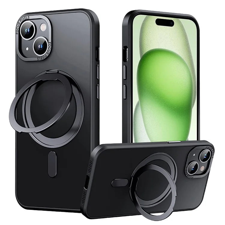 For iPhone 15 Plus Case Compatible with MagSafe TPU+PC Phone Back Cover with Rotary Kickstand