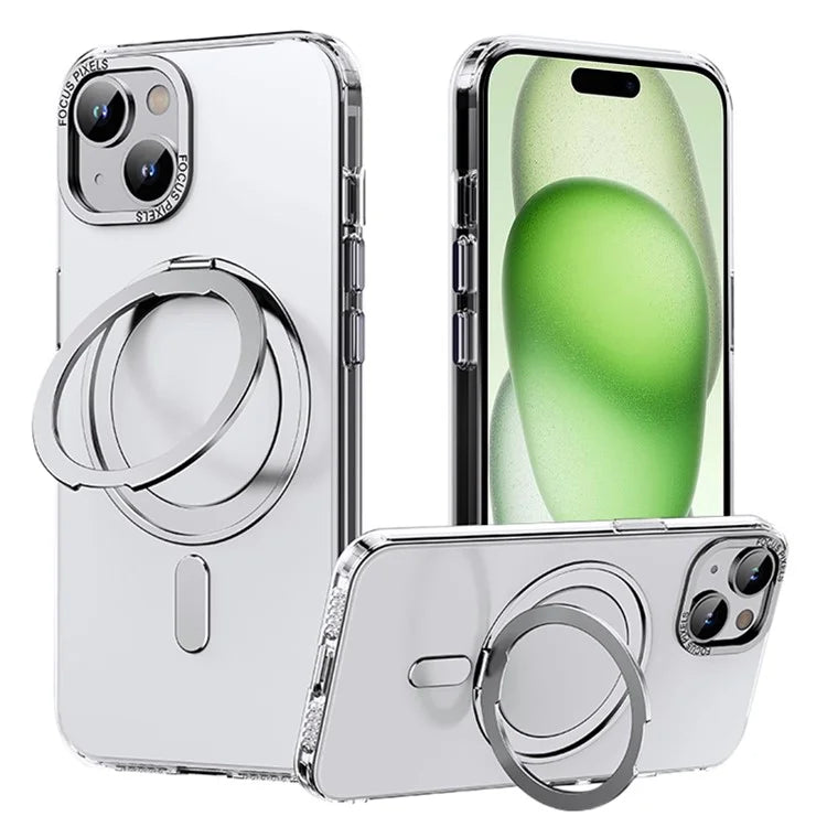 For iPhone 15 Plus Case Compatible with MagSafe TPU+PC Phone Back Cover with Rotary Kickstand