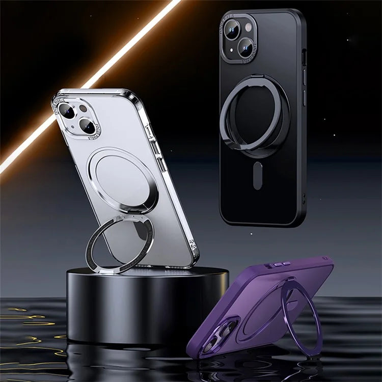 For iPhone 15 Plus Case Compatible with MagSafe TPU+PC Phone Back Cover with Rotary Kickstand