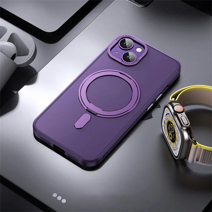 For iPhone 15 Plus Case Compatible with MagSafe TPU+PC Phone Back Cover with Rotary Kickstand