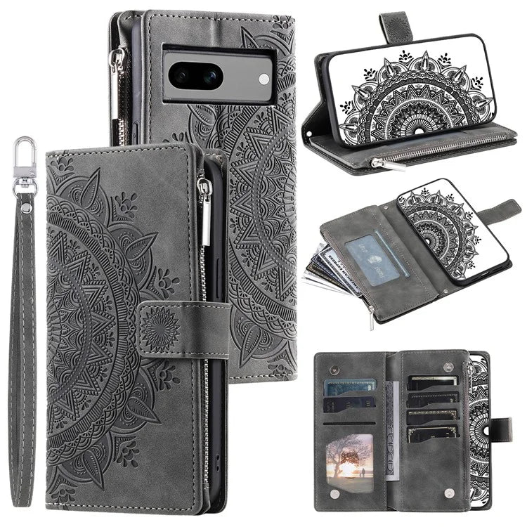 For Google Pixel 8a Case Wallet Imprinted PU Leather Phone Cover with Strap
