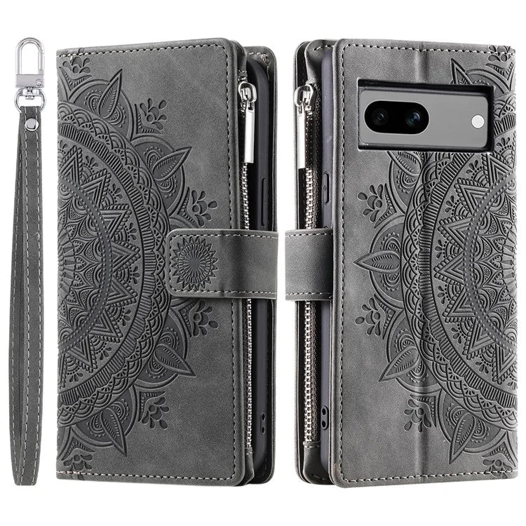 For Google Pixel 8a Case Wallet Imprinted PU Leather Phone Cover with Strap