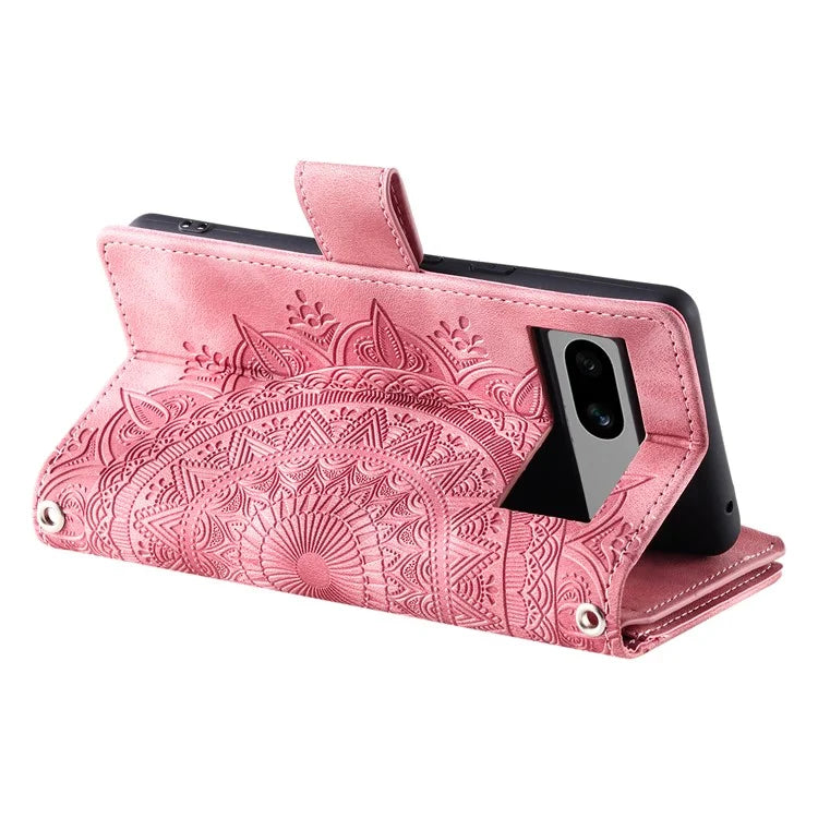 For Google Pixel 8a Case Wallet Imprinted PU Leather Phone Cover with Strap