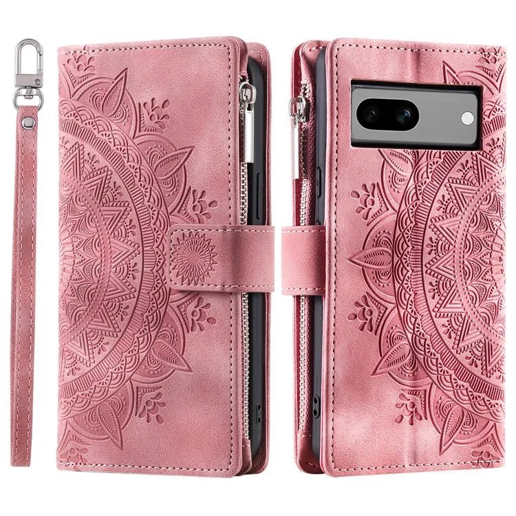For Google Pixel 8a Case Wallet Imprinted PU Leather Phone Cover with Strap