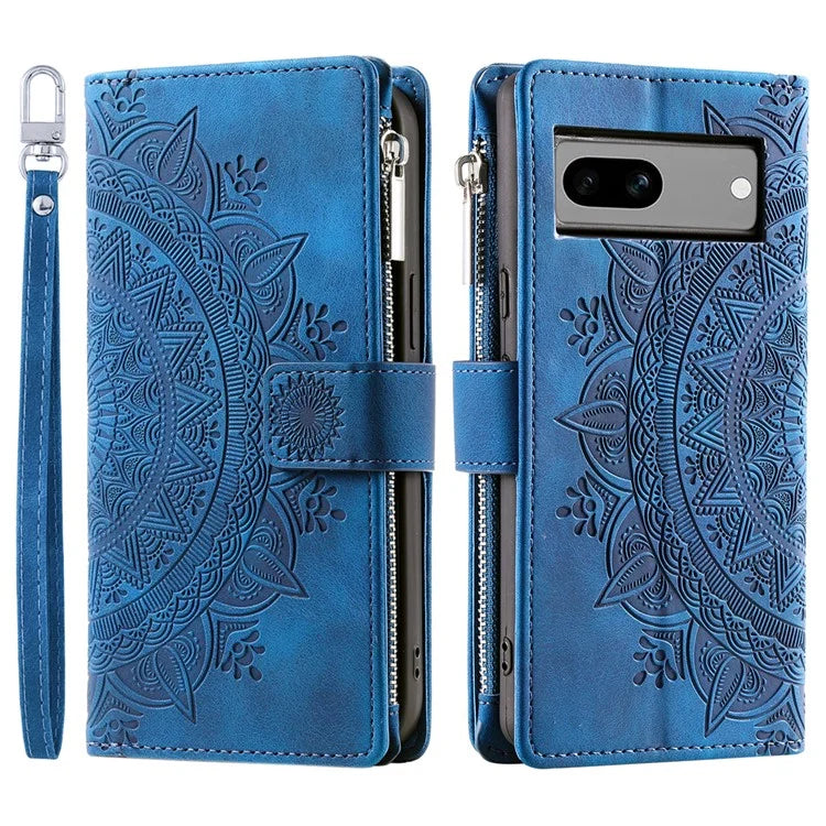 For Google Pixel 8a Case Wallet Imprinted PU Leather Phone Cover with Strap
