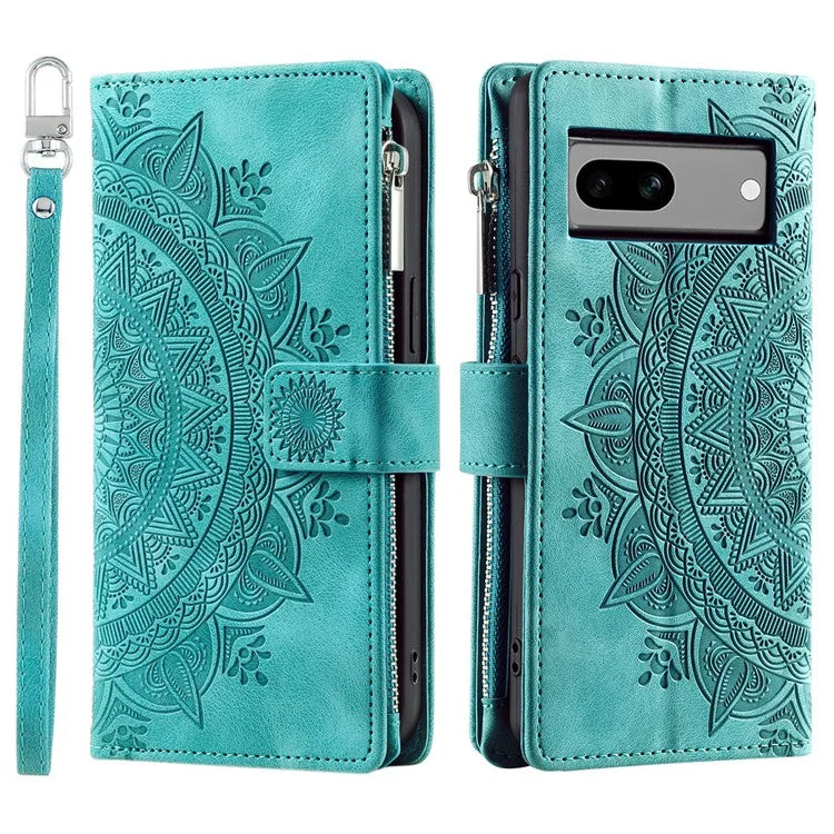 For Google Pixel 8a Case Wallet Imprinted PU Leather Phone Cover with Strap
