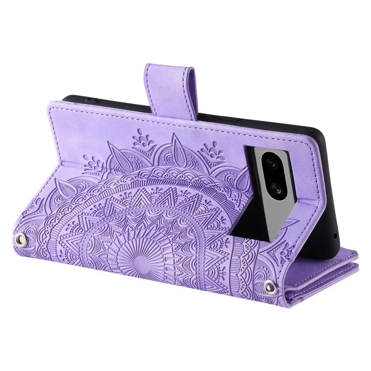 For Google Pixel 8a Case Wallet Imprinted PU Leather Phone Cover with Strap