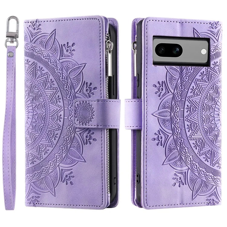 For Google Pixel 8a Case Wallet Imprinted PU Leather Phone Cover with Strap