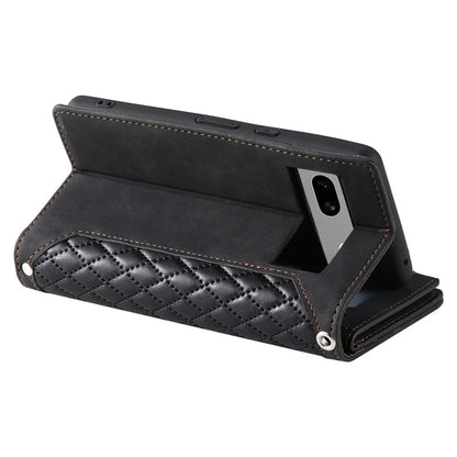 For Google Pixel 8a Case Rhombus Texture Wallet Stand Phone Cover with Hand Strap