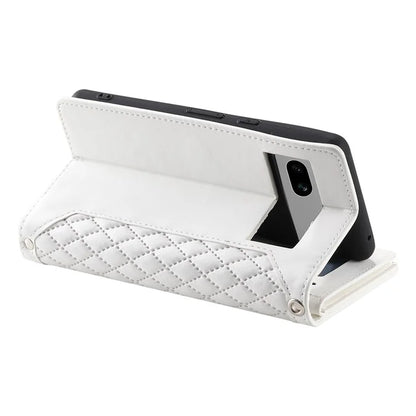 For Google Pixel 8a Case Rhombus Texture Wallet Stand Phone Cover with Hand Strap