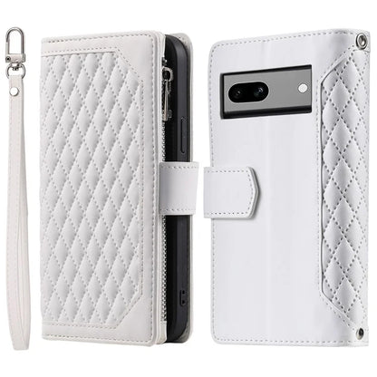 For Google Pixel 8a Case Rhombus Texture Wallet Stand Phone Cover with Hand Strap
