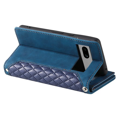 For Google Pixel 8a Case Rhombus Texture Wallet Stand Phone Cover with Hand Strap