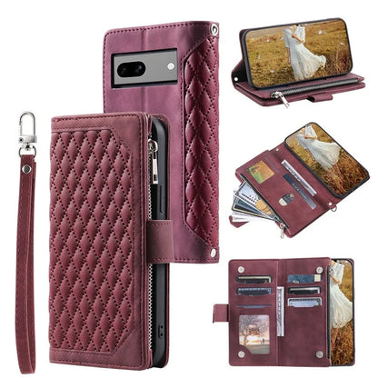 For Google Pixel 8a Case Rhombus Texture Wallet Stand Phone Cover with Hand Strap