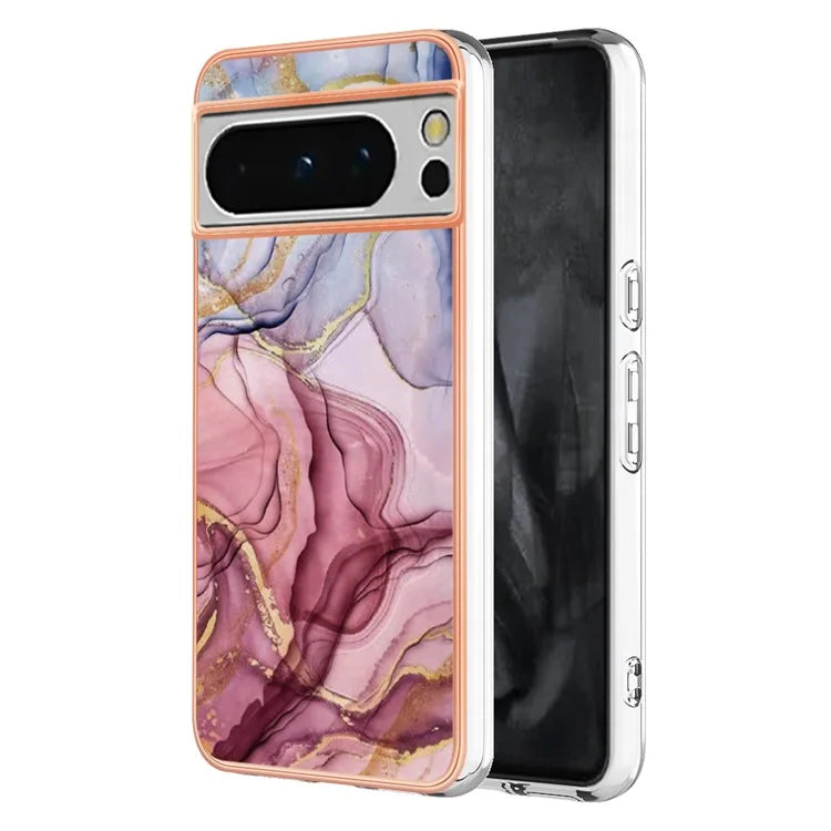 YB IMD Series-16 Style-E For Google Pixel 8 Pro Case Marble Pattern Electroplated 2.0mm TPU Phone Cover