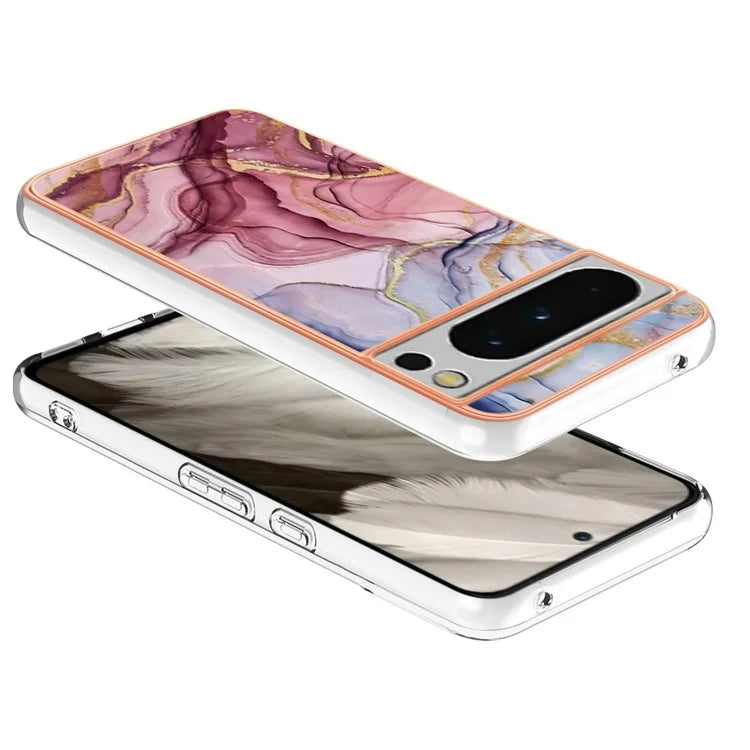 YB IMD Series-16 Style-E For Google Pixel 8 Pro Case Marble Pattern Electroplated 2.0mm TPU Phone Cover