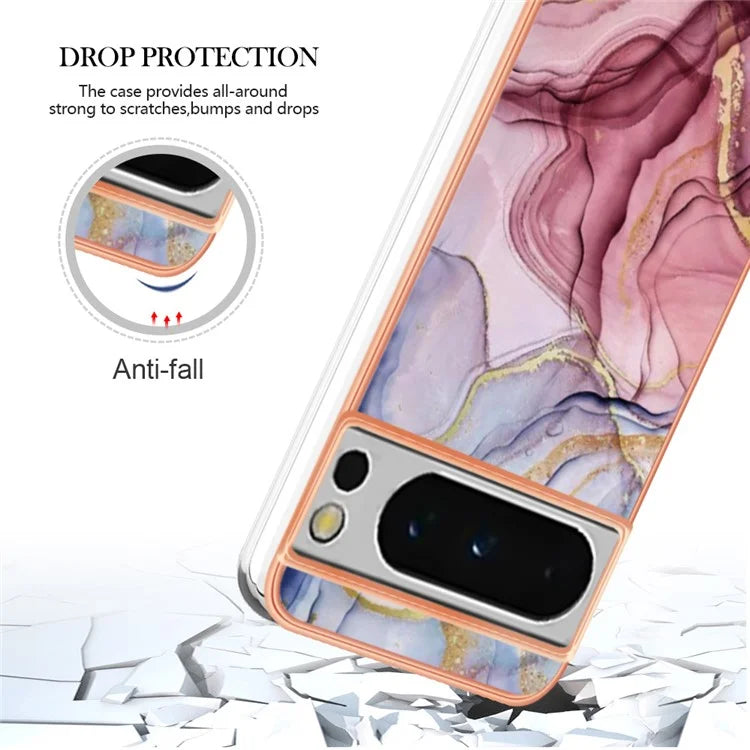 YB IMD Series-16 Style-E For Google Pixel 8 Pro Case Marble Pattern Electroplated 2.0mm TPU Phone Cover