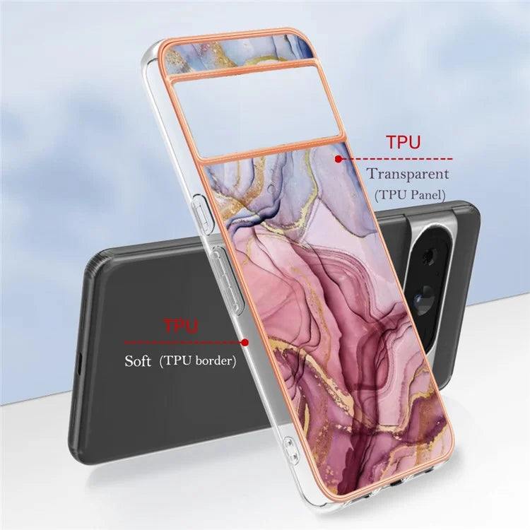 YB IMD Series-16 Style-E For Google Pixel 8 Pro Case Marble Pattern Electroplated 2.0mm TPU Phone Cover