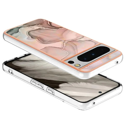 YB IMD Series-16 Style-E For Google Pixel 8 Pro Case Marble Pattern Electroplated 2.0mm TPU Phone Cover
