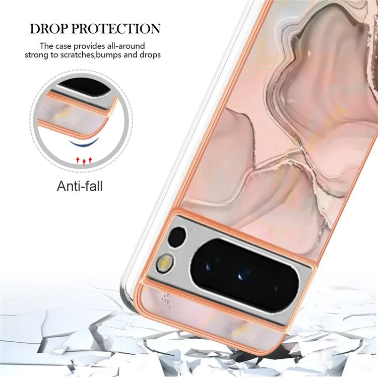 YB IMD Series-16 Style-E For Google Pixel 8 Pro Case Marble Pattern Electroplated 2.0mm TPU Phone Cover