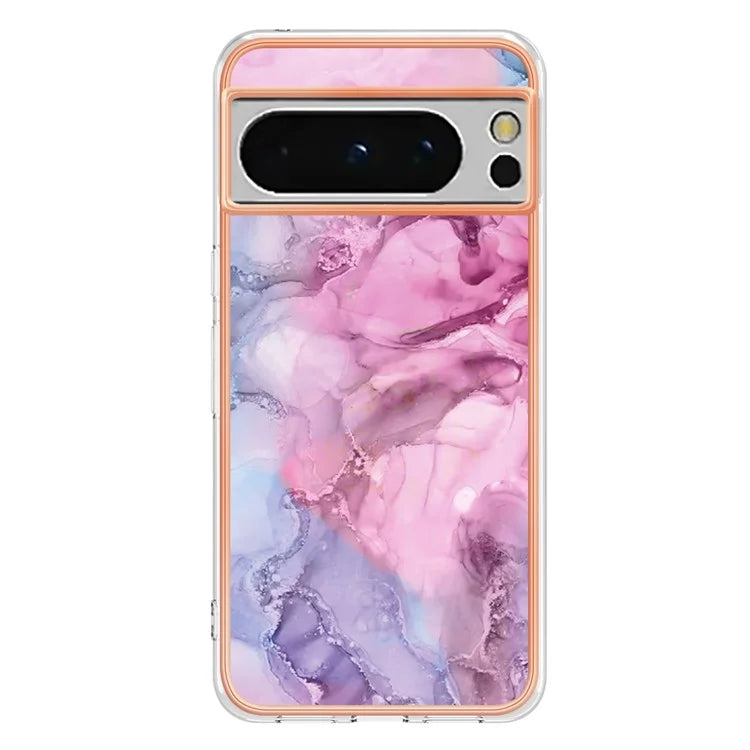YB IMD Series-16 Style-E For Google Pixel 8 Pro Case Marble Pattern Electroplated 2.0mm TPU Phone Cover