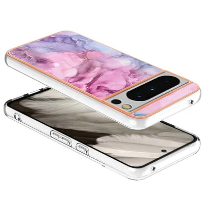 YB IMD Series-16 Style-E For Google Pixel 8 Pro Case Marble Pattern Electroplated 2.0mm TPU Phone Cover