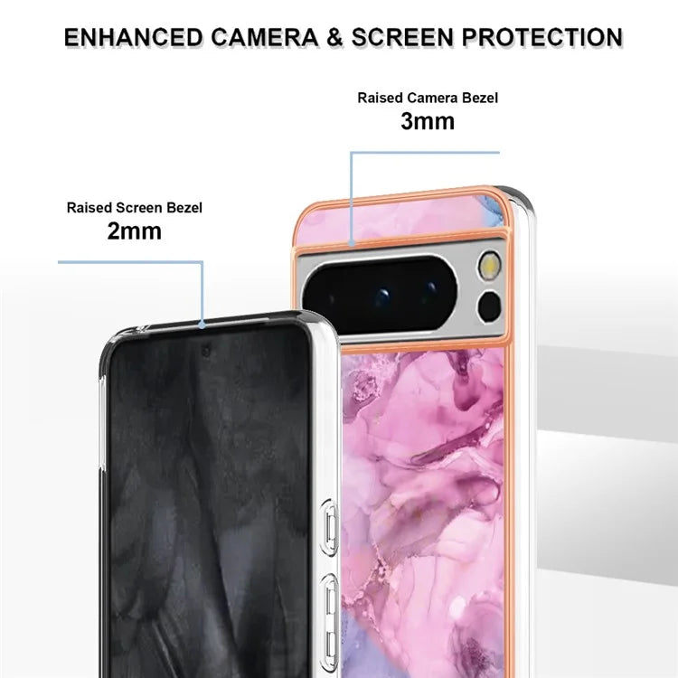 YB IMD Series-16 Style-E For Google Pixel 8 Pro Case Marble Pattern Electroplated 2.0mm TPU Phone Cover