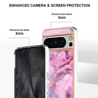 YB IMD Series-16 Style-E For Google Pixel 8 Pro Case Marble Pattern Electroplated 2.0mm TPU Phone Cover
