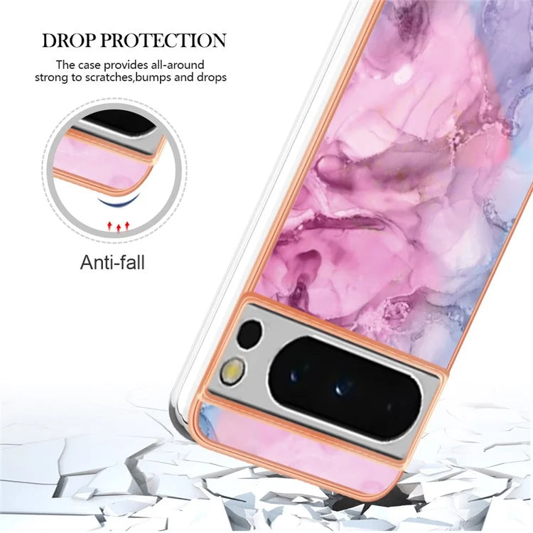YB IMD Series-16 Style-E For Google Pixel 8 Pro Case Marble Pattern Electroplated 2.0mm TPU Phone Cover